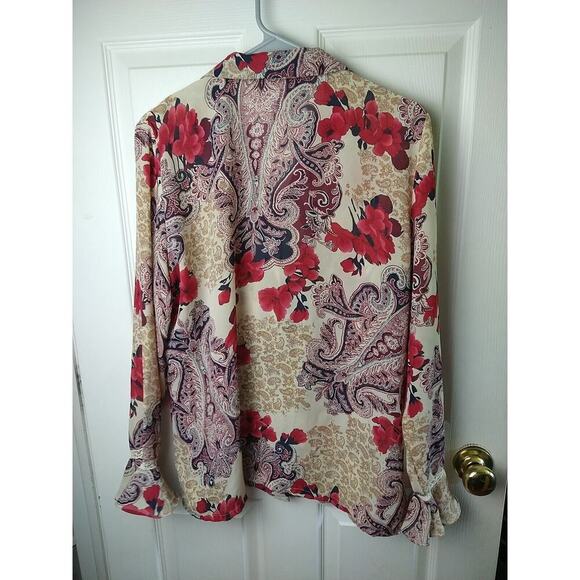 Sag Harbor Semi Sheer Long Sleeve V Neck Collared Paisley Floral Blouse. Size 14 - Picture 11 of 11